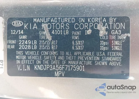 2015 Kia Soul + from USA, damaged, VIN KNDJP3A56F7175901